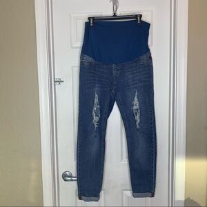 Angel Kiss Maternity Jeans Size XL Distressed Full Belly Panel
